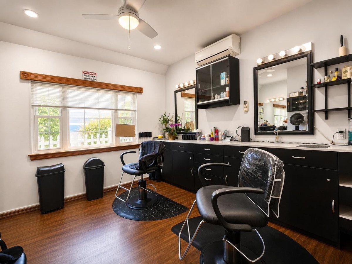 A styling chair and mirror station
